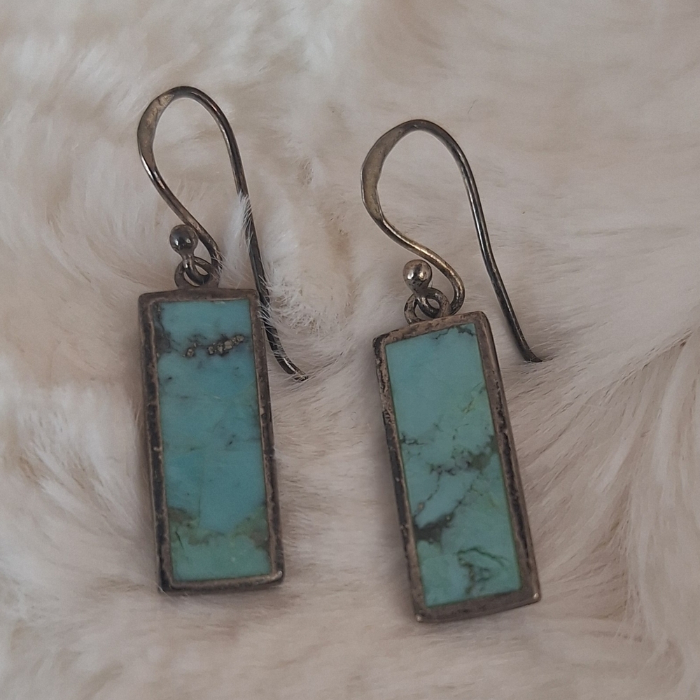 Turquoise Rectangular Drop Earrings - image 1